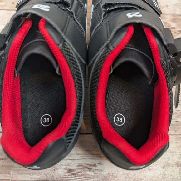 Peloton Bike &amp; Bike Cycling Shoes Red Black White Unisex Size 38 Like New Size 8