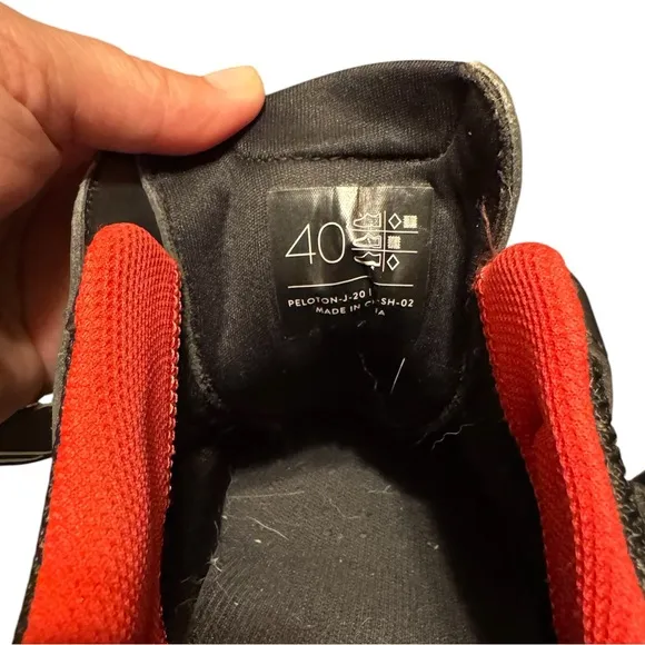 Peloton Black and Red Cycling Shoes with Red Interior