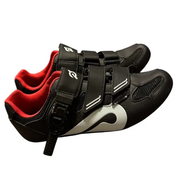 Peloton Black and Red Cycling Shoes with Red Interior