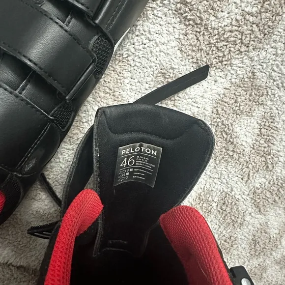 Peloton Black Cycling Shoes with Red Accents. 46-Men 12
