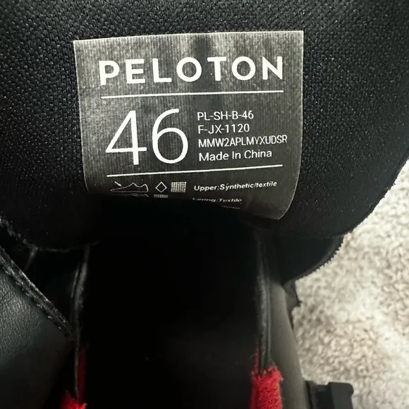 Peloton Black Cycling Shoes with Red Accents. 46-Men 12