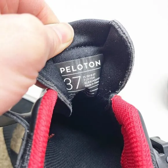 Peloton Black/Red Clip in Cycling Shoes Size EU 37 Adjustable Hook &amp; Loop Straps
