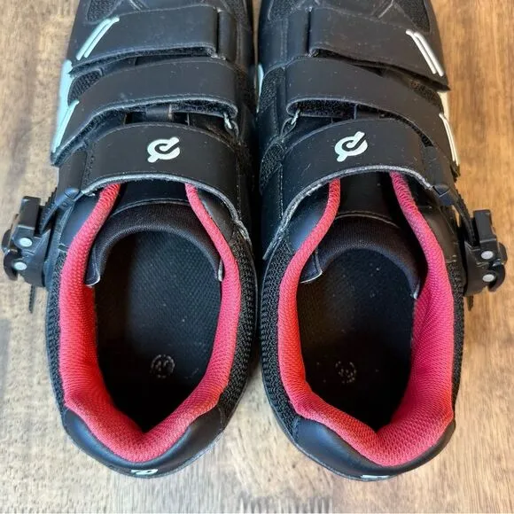 Peloton Cycling Shoes w/Delta Cleats Hook-And-Latch Closure Black Red Size EU 45