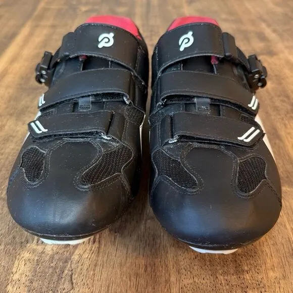 Peloton Cycling Shoes w/Delta Cleats Hook-And-Latch Closure Black Red Size EU 45