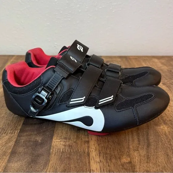 Peloton Cycling Shoes w/Delta Cleats Hook-And-Latch Closure Black Red Size EU 45