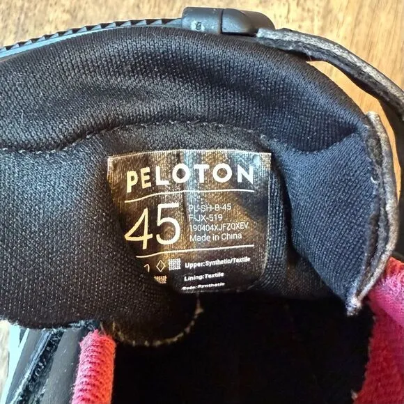 Peloton Cycling Shoes w/Delta Cleats Hook-And-Latch Closure Black Red Size EU 45