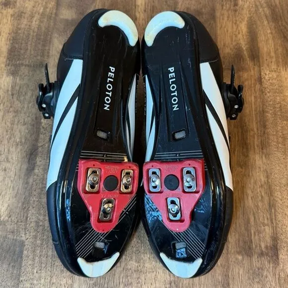 Peloton Cycling Shoes w/Delta Cleats Hook-And-Latch Closure Black Red Size EU 45