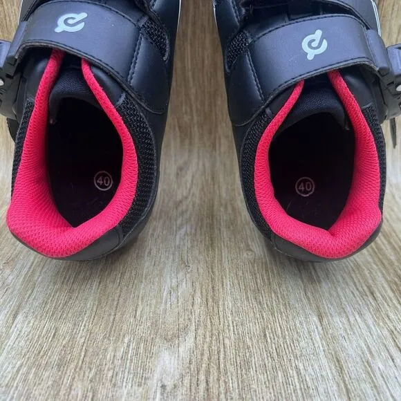 Peloton Cycling Women's Size 9 EU 40 Black Red Leather Cleats Athletic Shoes
