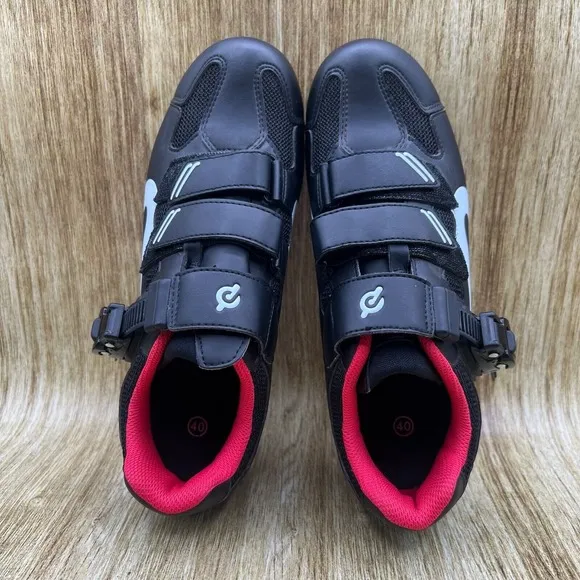 Peloton Cycling Women's Size 9 EU 40 Black Red Leather Cleats Athletic Shoes