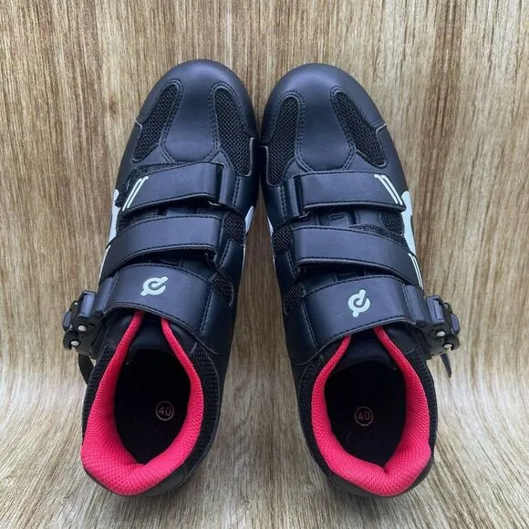 Peloton Cycling Women's Size 9 EU 40 Black Red Leather Cleats Athletic Shoes
