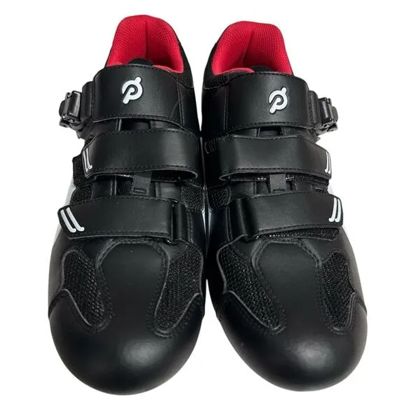 Peloton Athletic Cycling Shoes Mens Black Red Hook and Loop EUC