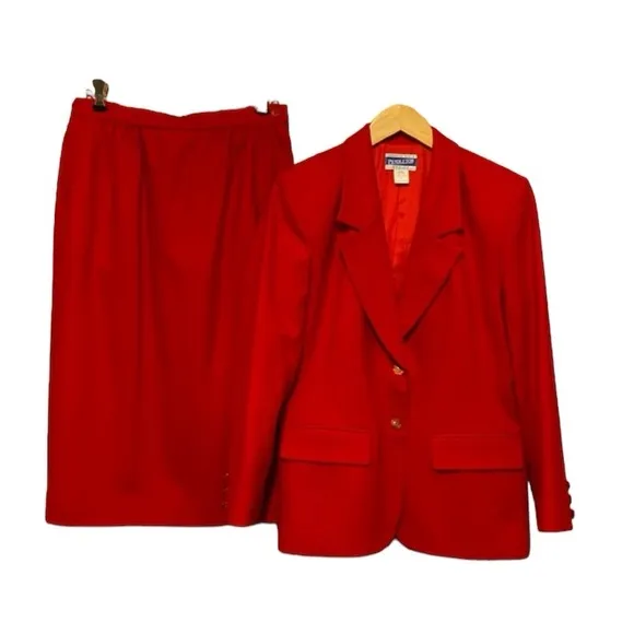 Pendleton Vintage wool red 2 piece suit jacket and skirt jacket size 6 skirt 8