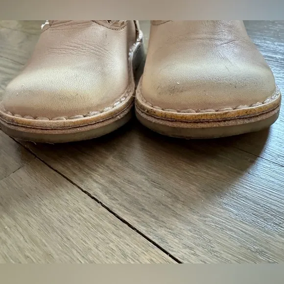 Petit Nord Cream Light Pink T-bar Leather Scallop Toddler Shoes Size EU 22