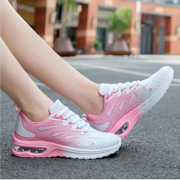 Pink and White Athletic Shoes with Air Cushion