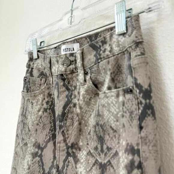 PISTOLA Nora Straight Pants Snake Print Neutral Stretch Cotton Blend Size 24