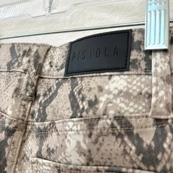 PISTOLA Nora Straight Pants Snake Print Neutral Stretch Cotton Blend Size 24