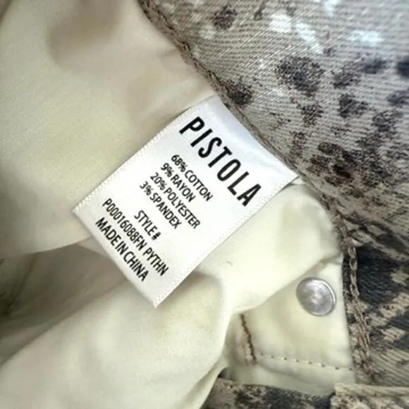 PISTOLA Nora Straight Pants Snake Print Neutral Stretch Cotton Blend Size 24