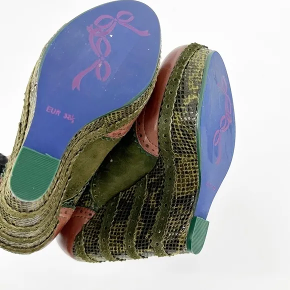 Poetic Licence &quot;Wild Safari&quot; Oxford Saddle Bootie Green &amp; Brown Wedge