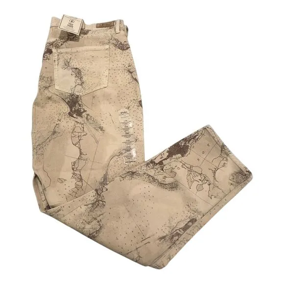 POLO Ralph Lauren The Tompkins Skinny High Rise Ankle Jeans Womens 34x27 Tan Map