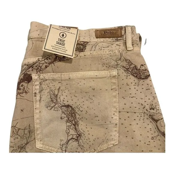 POLO Ralph Lauren The Tompkins Skinny High Rise Ankle Jeans Womens 34x27 Tan Map