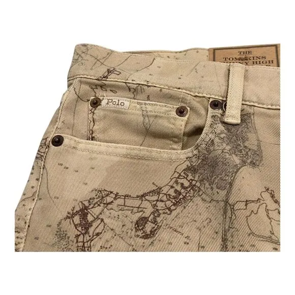 POLO Ralph Lauren The Tompkins Skinny High Rise Ankle Jeans Womens 34x27 Tan Map