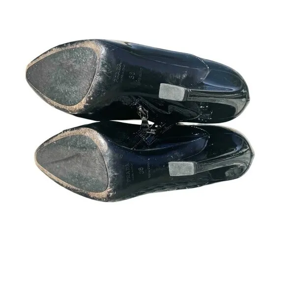 Prada Black Patent Leather High-Heeled Ankle Shoes Womens Size 36- LT3282