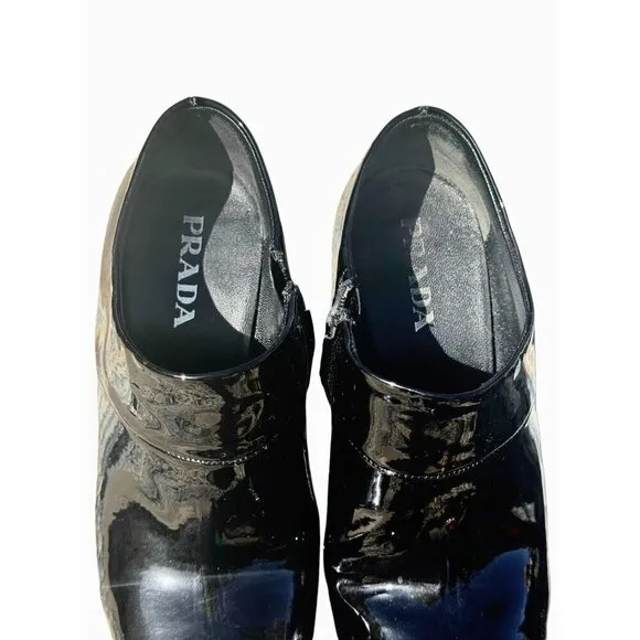 Prada Black Patent Leather High-Heeled Ankle Shoes Womens Size 36- LT3282