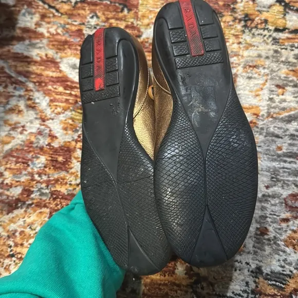 PRADA Bronze Leather Elastic Band Flat Shoes Prada Size 35