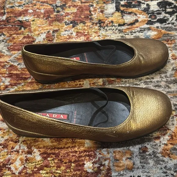 PRADA Bronze Leather Elastic Band Flat Shoes Prada Size 35