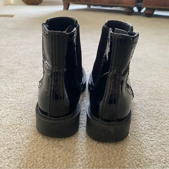 Prada Patent Leather Chelsea Chukka Platform Boots in Black Size 35.5