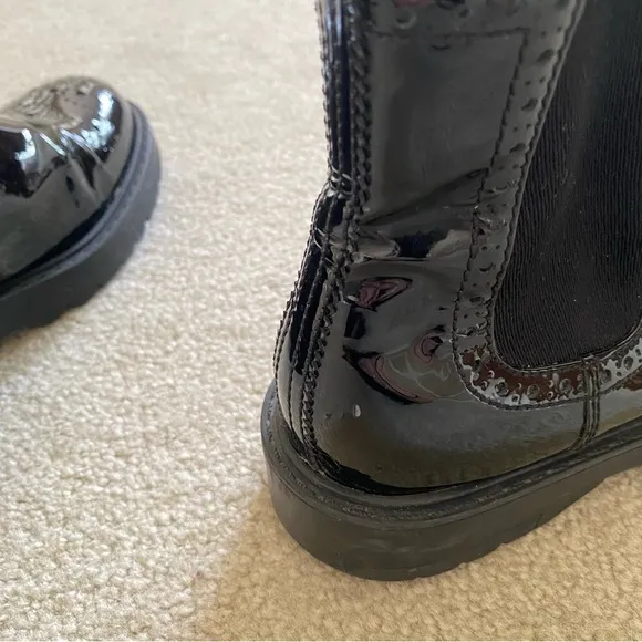 Prada Patent Leather Chelsea Chukka Platform Boots in Black Size 35.5