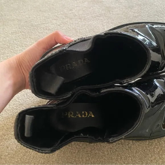 Prada Patent Leather Chelsea Chukka Platform Boots in Black Size 35.5