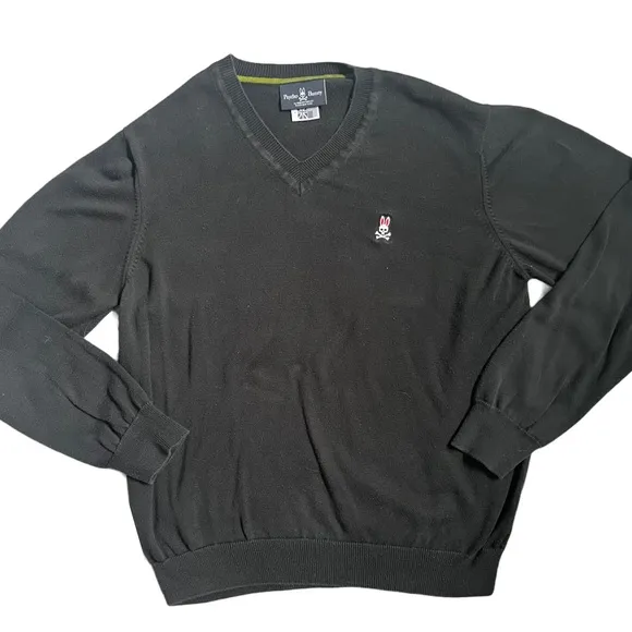 PSYCHO BUNNY BLACK LONG SLEEVE V-NECK SWEATER SIZE SMALL