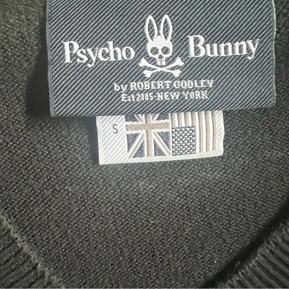 PSYCHO BUNNY BLACK LONG SLEEVE V-NECK SWEATER SIZE SMALL