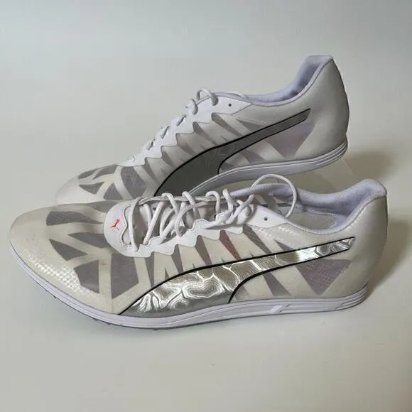 Puma Evospeed Distance 9 Mens‎ Running Track Cleats Shoes Sz 14 NEW White Silver