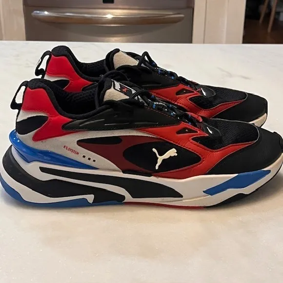 Puma RS-Fast Running Shoes Lightweight Cushioned‎ Sneakers Black Red Blue Size 8