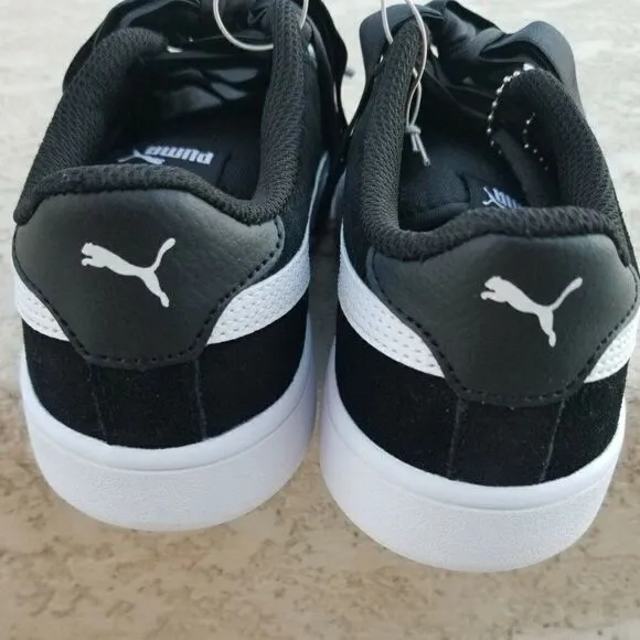 PUMA Smash V2 Ribbon Girls Suede Shoes in Black/White Size 12.5