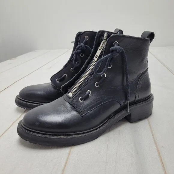 Rag &amp; Bone Cannon black leather combat moto boots vibram sole zip