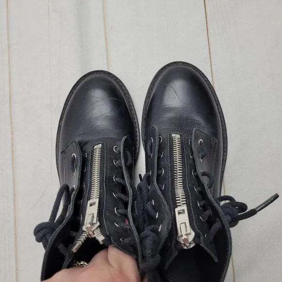 Rag &amp; Bone Cannon black leather combat moto boots vibram sole zip