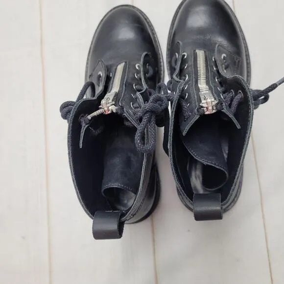 Rag &amp; Bone Cannon black leather combat moto boots vibram sole zip