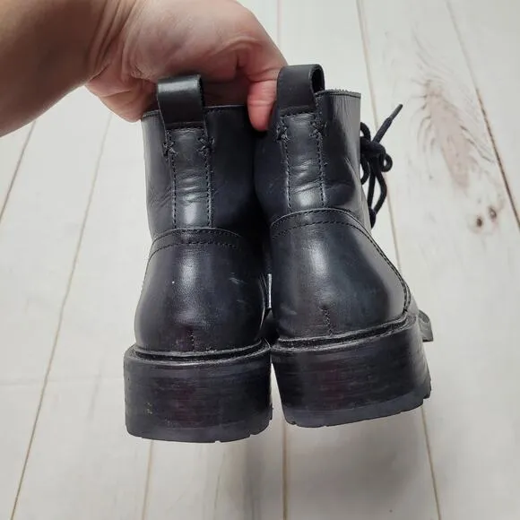 Rag &amp; Bone Cannon black leather combat moto boots vibram sole zip
