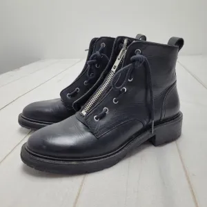 Rag &amp; Bone Cannon black leather combat moto boots vibram sole zip