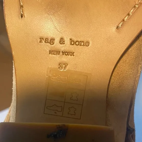 rag &amp; bone Harley Suede Ankle Bootie Moto Stacked Heel Dune Tan Size 7