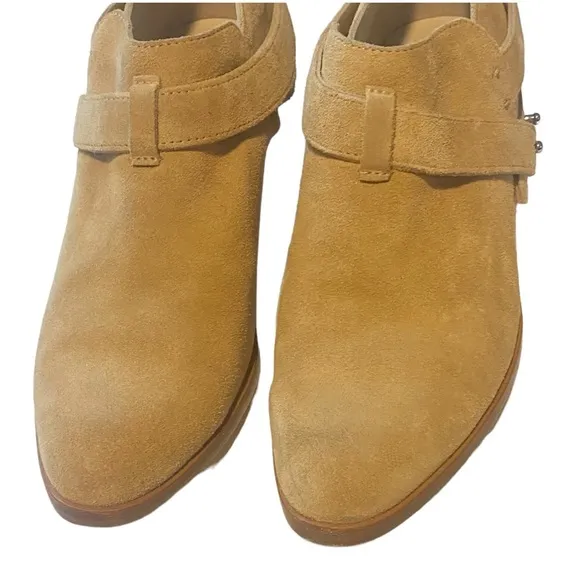 rag &amp; bone Harley Suede Ankle Bootie Moto Stacked Heel Dune Tan Size 7
