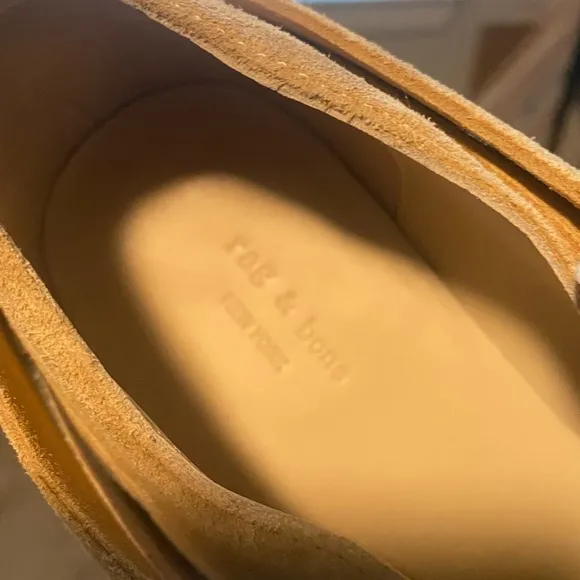 rag &amp; bone Harley Suede Ankle Bootie Moto Stacked Heel Dune Tan Size 7