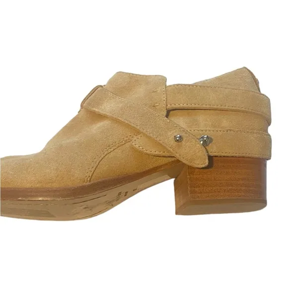 rag &amp; bone Harley Suede Ankle Bootie Moto Stacked Heel Dune Tan Size 7