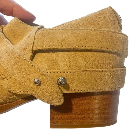 rag &amp; bone Harley Suede Ankle Bootie Moto Stacked Heel Dune Tan Size 7