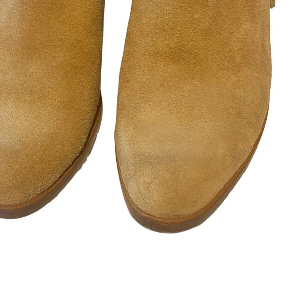 rag &amp; bone Harley Suede Ankle Bootie Moto Stacked Heel Dune Tan Size 7