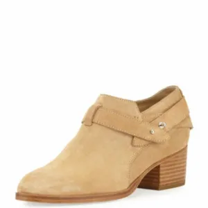 rag &amp; bone Harley Suede Ankle Bootie Moto Stacked Heel Dune Tan Size 7