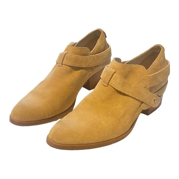 rag &amp; bone Harley Suede Ankle Bootie Moto Stacked Heel Dune Tan Size 7